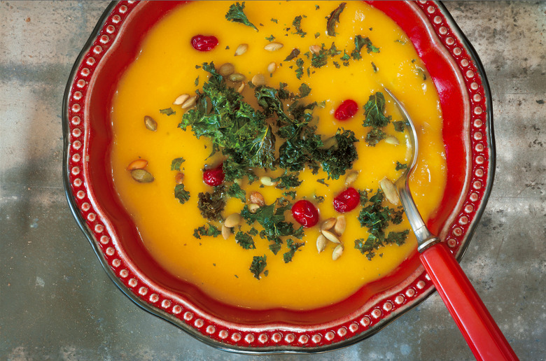 Bourbon Apple Butternut Squash Soup With Roasted Kale Recipe