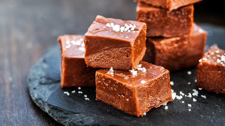 Pieces of chocolate fudge on a plate