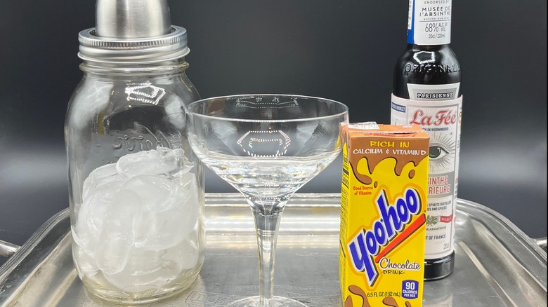 yoo-hoo and absinthe on a tray for cocktail
