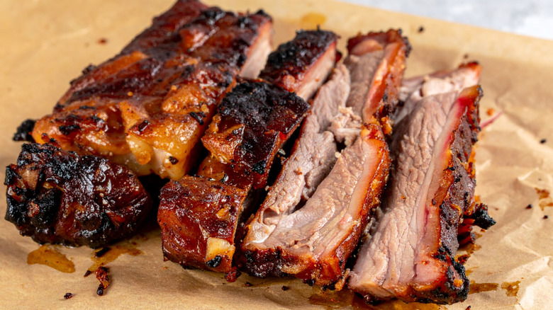 Four slices or burnt-ends.