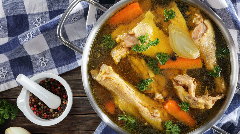 A pot of chicken stock