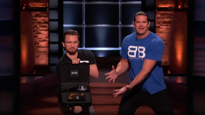 Founders on Shark Tank holding product