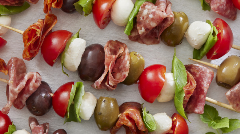 skewers with salad ingredients