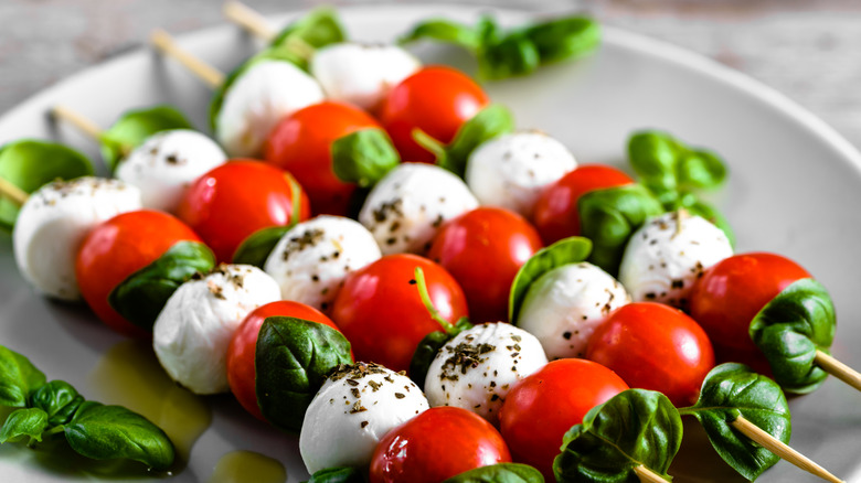 caprese salad on a skewer