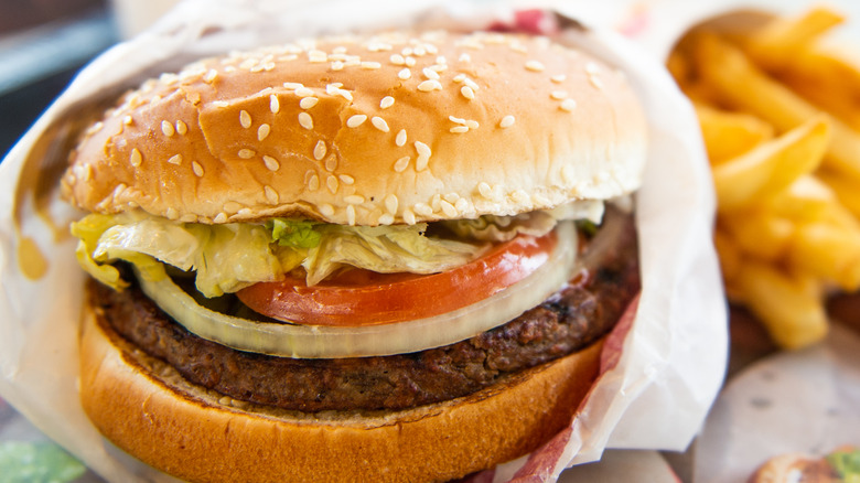 Close up of the Impossible Whopper from Burger King