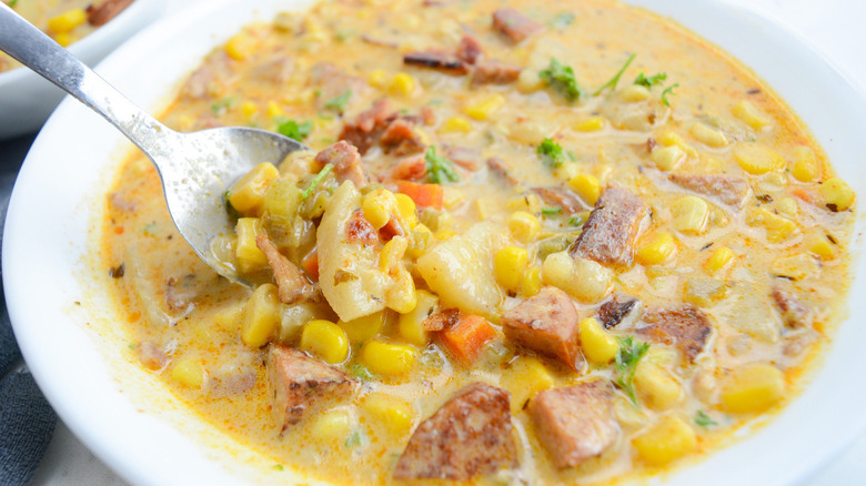 close up of corn chowder