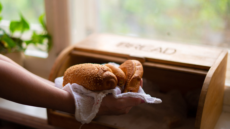 Storing bread in bread box