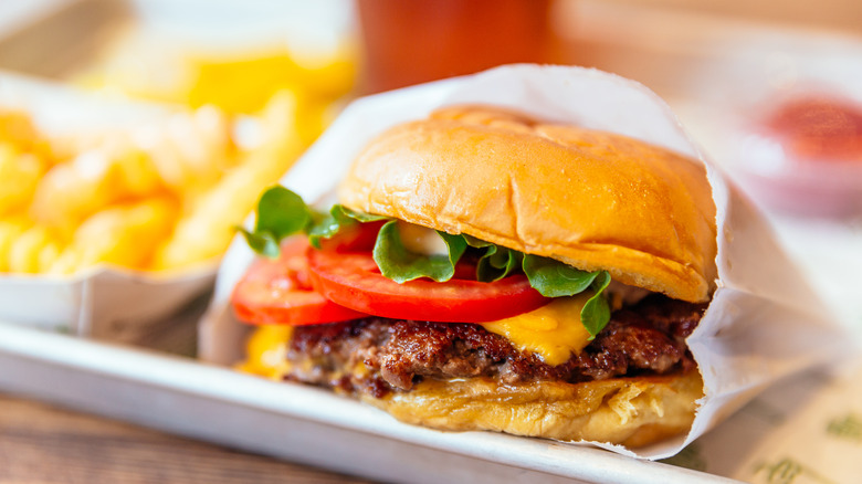 A fast food burger and fries