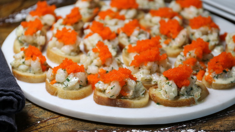 toast Skagen canapes on plate