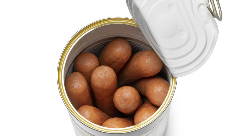 opened can of hot dogs