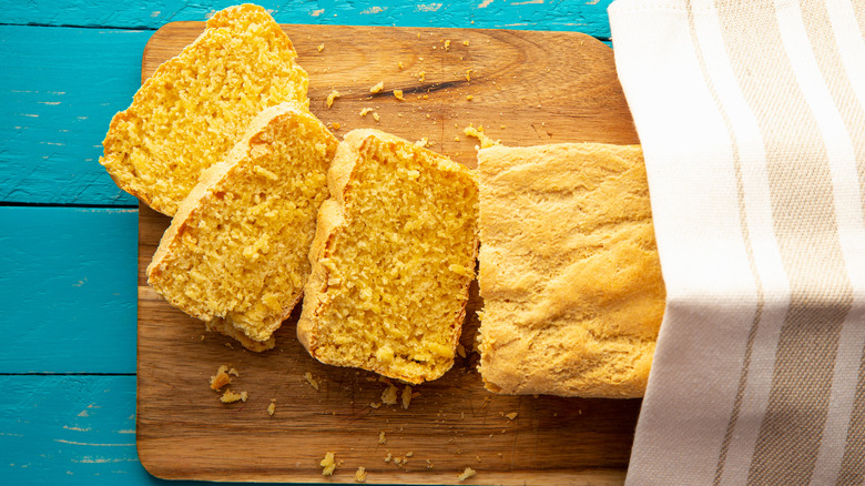 sliced loaf of cornbread