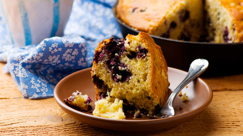 plate of blueberry cornbread