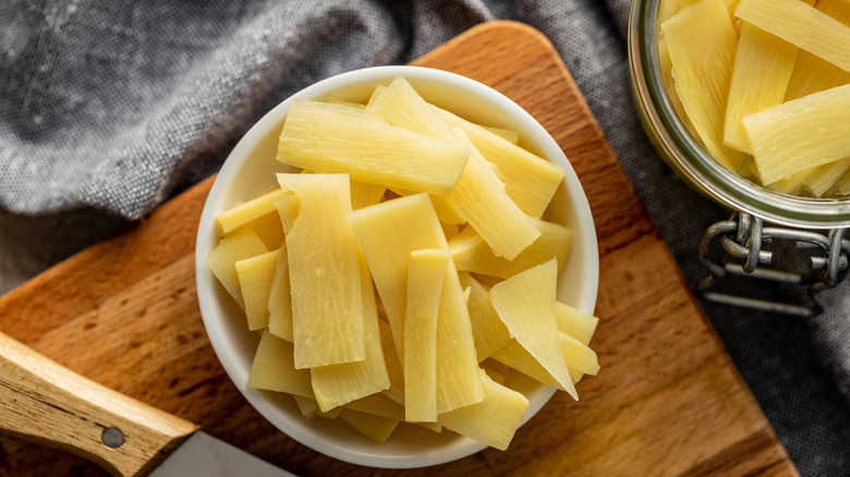 bowl of sliced bamboo shoots