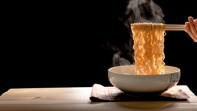 metal bowl of ramen noodles