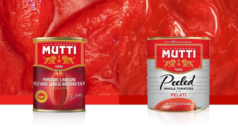Mutti canned tomatoes, one San Marzano, one Italian Plum