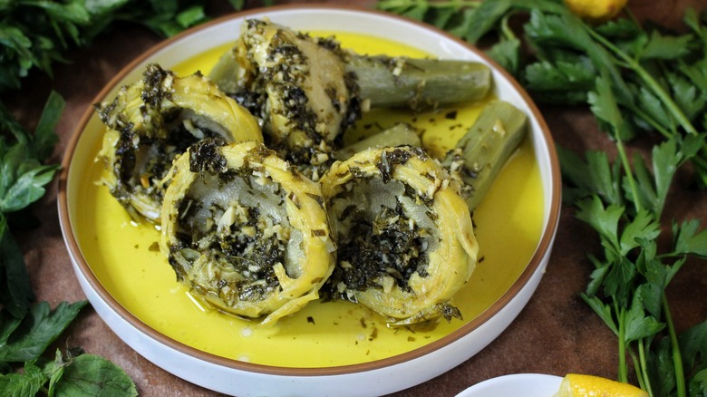 artichokes stuffed with herbs