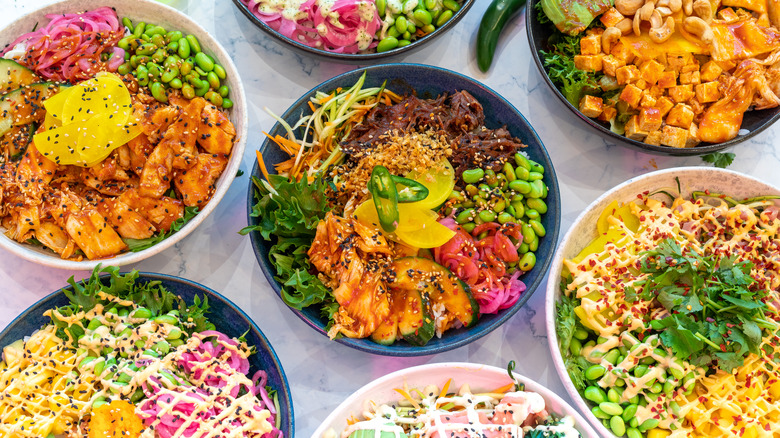 Assortment of poké bowls