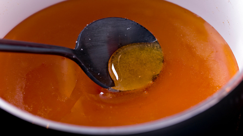 Cooking caramel in a pot