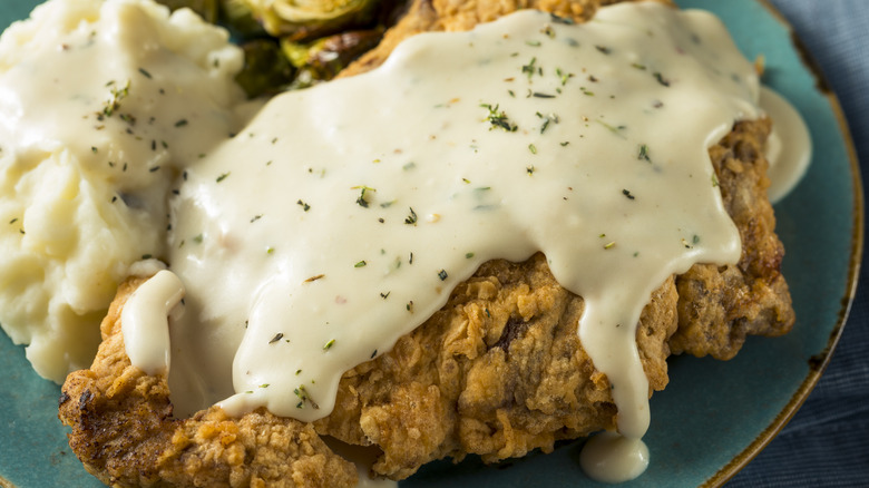 Chicken fried steak with mashed potatoes