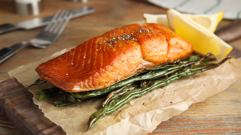 Salmon on parchment paper