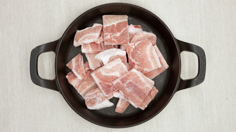 Pork belly in cast iron pan