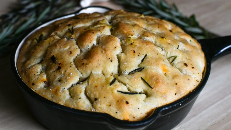 focaccia in cast iron skillet