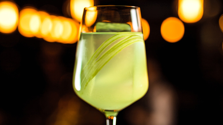 Celery beverage in wine glass