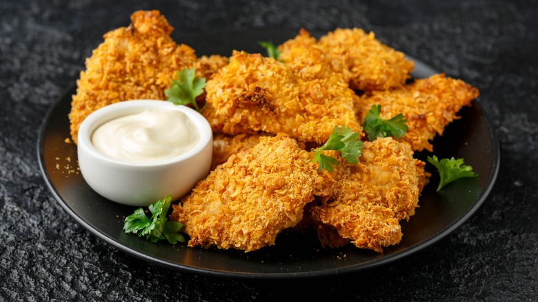 Cornflake fried chicken with sauce
