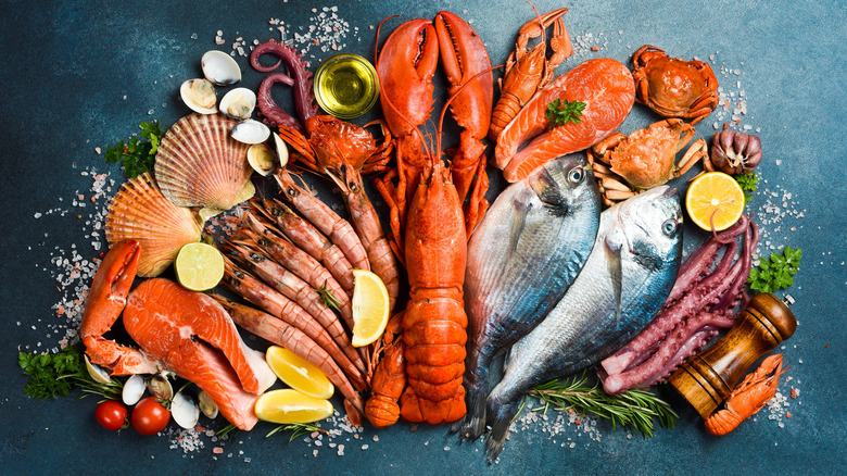 A wide variety of seafood on a table