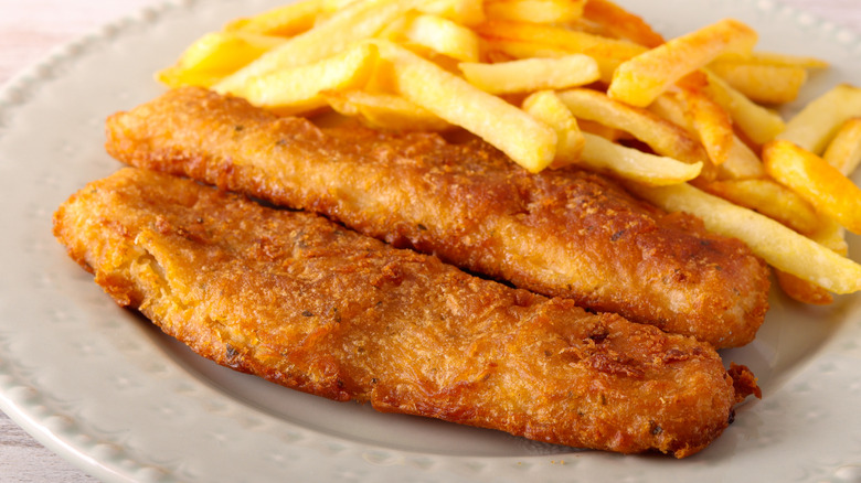 Homemade fish and chips on a plate