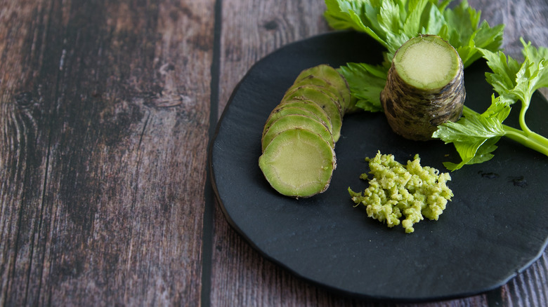 Grated wasabi on plate