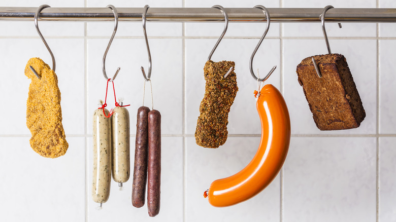 Alternative meat options hanging