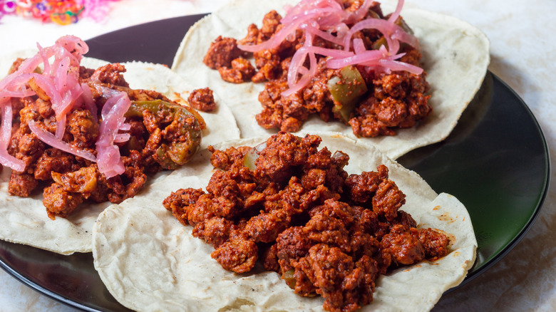 close up of tacos made with tvp