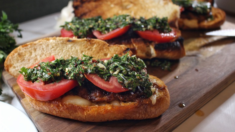 choripan sandwiches on cutting board