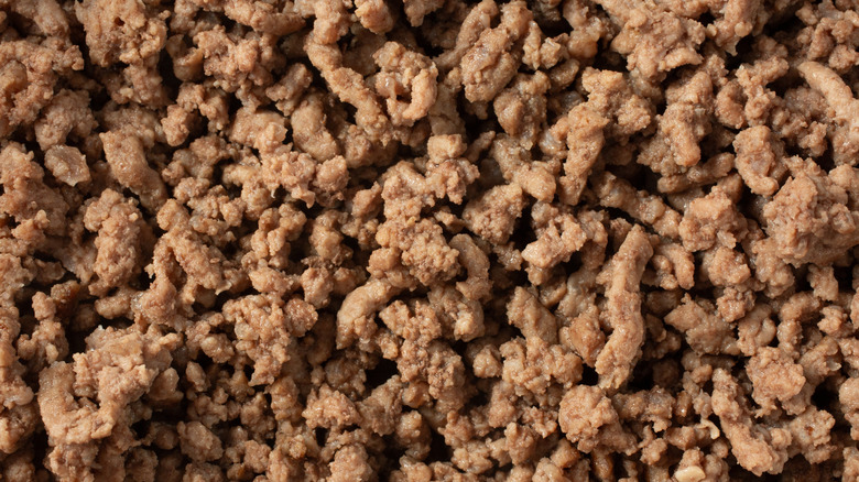 Browned ground beef.