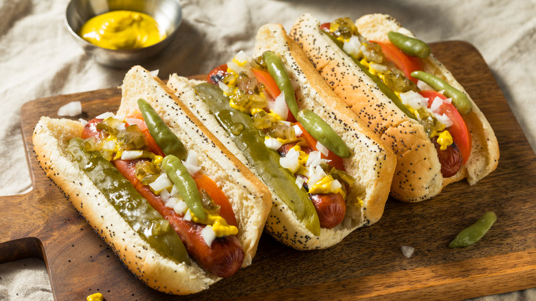 Chicago-style hot dogs.
