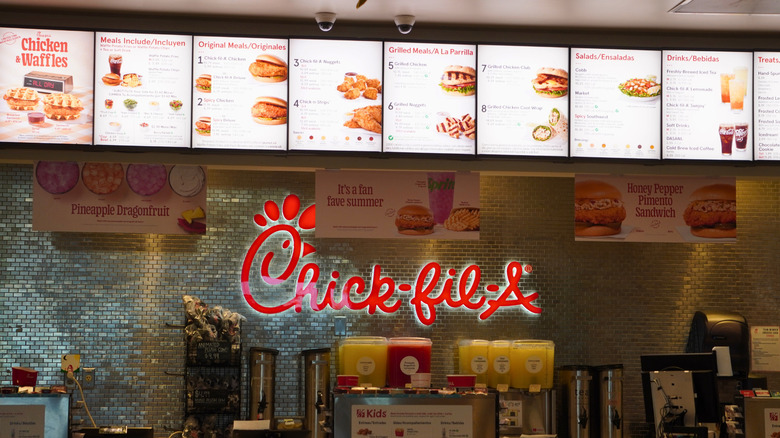 Chick-fil-A menu and sign.