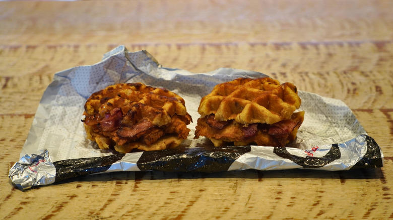 Chick-fil-A Spicy Chicken & Waffle Breakfast Sandwich and Original Chicken & Waffle Breakfast Sandwich.