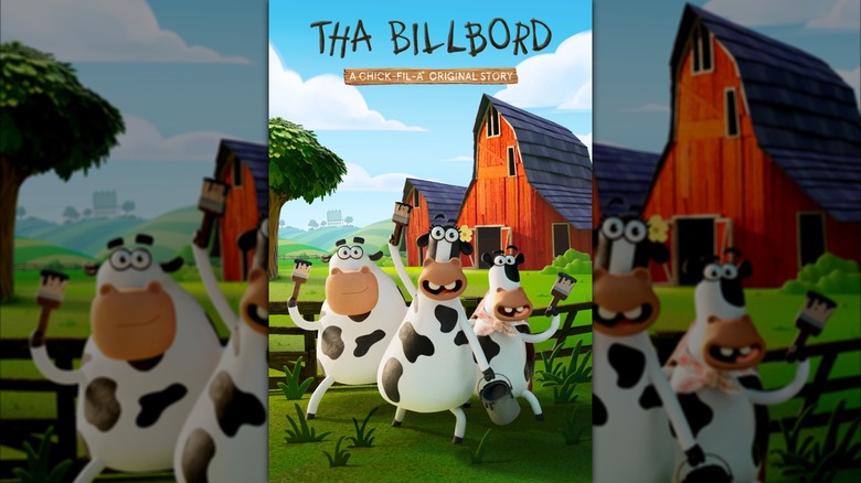 Animated versions of the Chick-fil-A cows are shown in a poster for an animated short called "Tha Billbord"