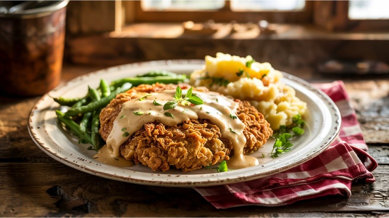 Chicken-fried steak with sides