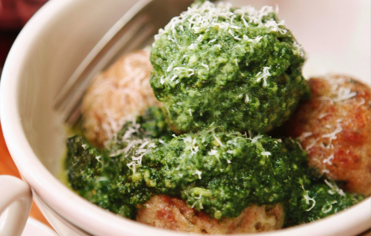Chicken Meatballs With Spinach-Walnut Pesto Recipe