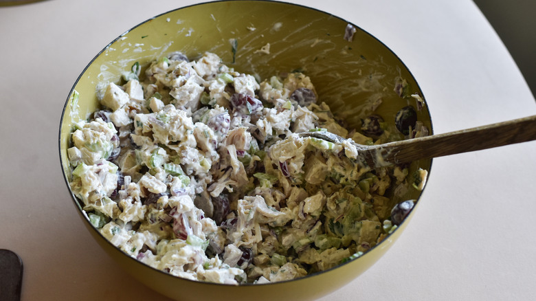 chicken avocado salad in bowl