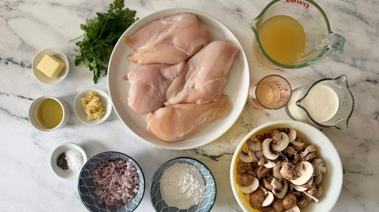 Ingredients for chicken scallopini with mushroom cream sauce