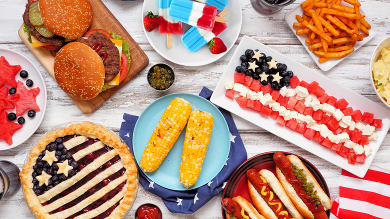 An American-themed food spread.