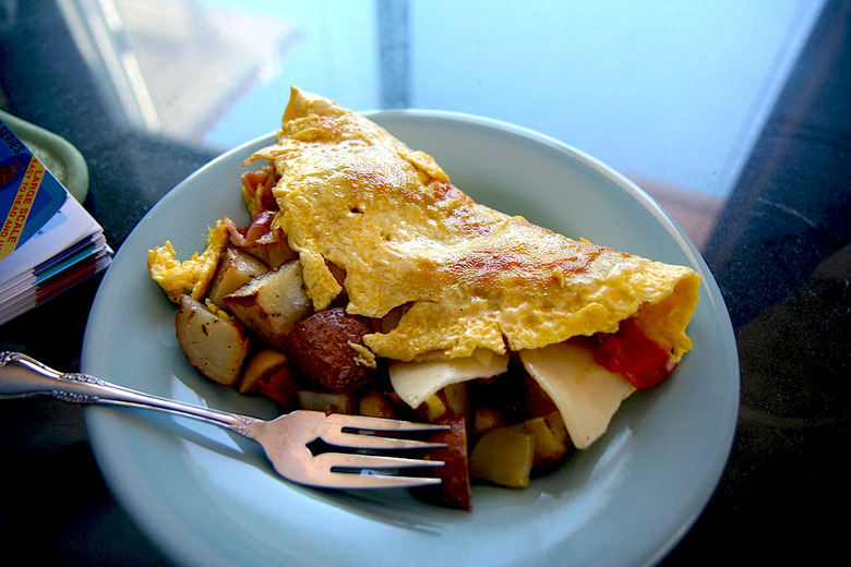 A cheesy sausage omelet is awesome for homemade late-night eats.