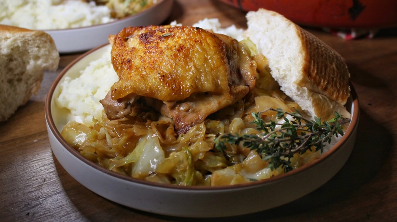 plate of braised chicken