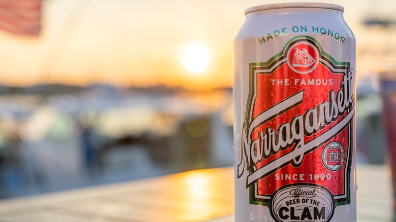 Close-up of a can of Narragansett Lager