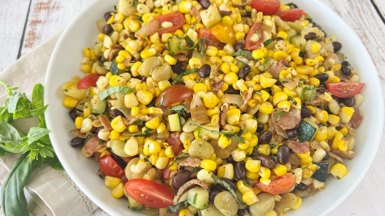succotash in white bowl