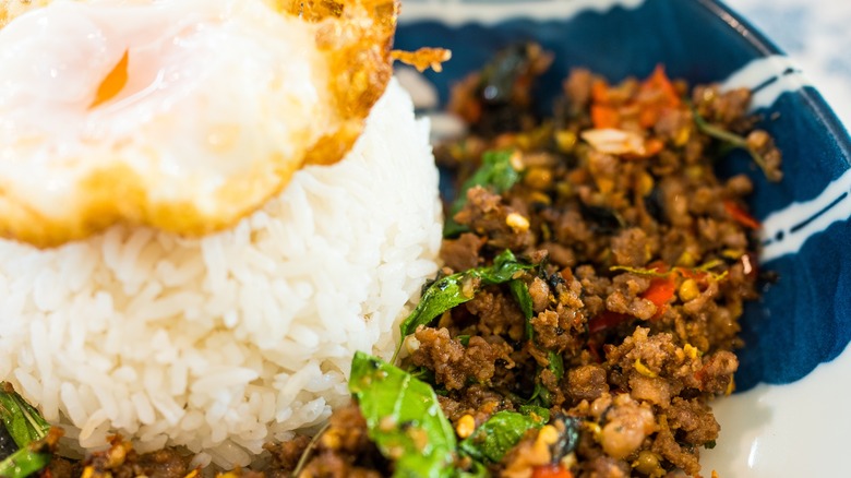ground beef stir fry on a plate