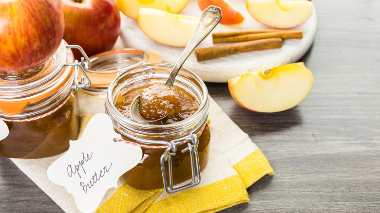 apple butter in glass jar
